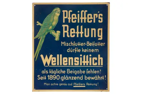Жестяная рекламная вывеска «Pfeiffer`s Rettung»