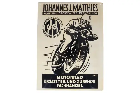 Выпуклая и тиснёная рекламная табличка «Motorrad Matthies»