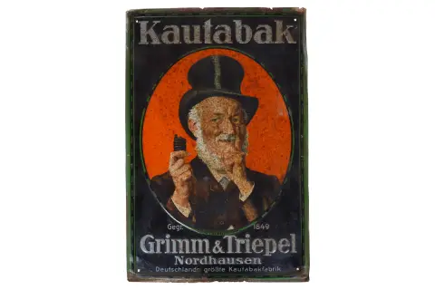 Geëmbosseerd reclamebord "Grimm & Triepel Kautabak"