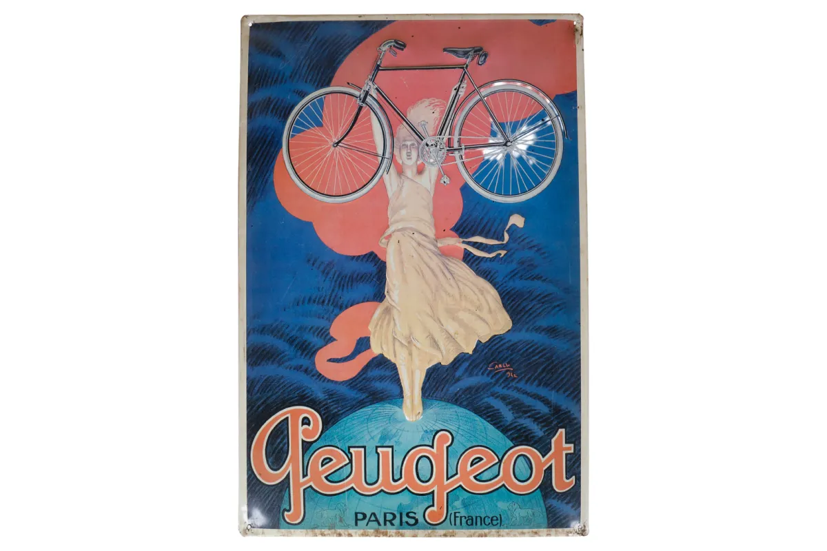 Ražená a klenutá reklamní tabule „Peugeot Fahrrad”