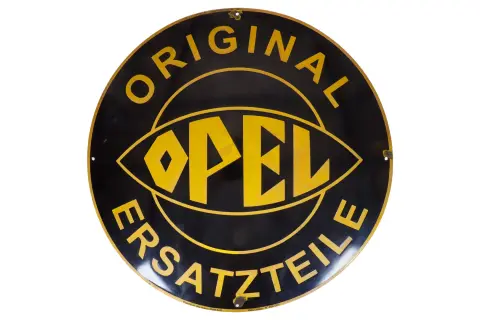 Gebogen geëmailleerd reclamebord "Original Opel Ersatzteile"