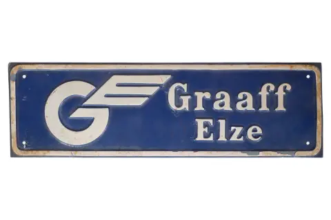 Geponst metalen reclamebord "Graaff Elze"