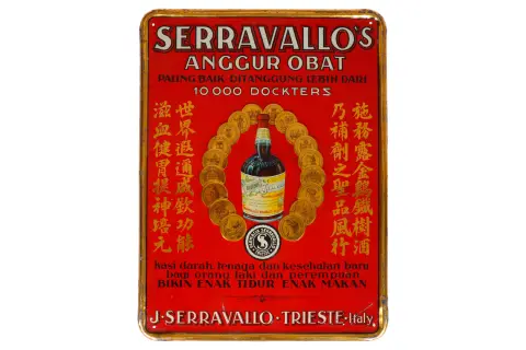 Geëmbosseerd reclamebord van blik "Serravallo`s"