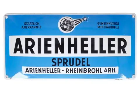 Gebogen emaille bord “Arienheller Sprudel”