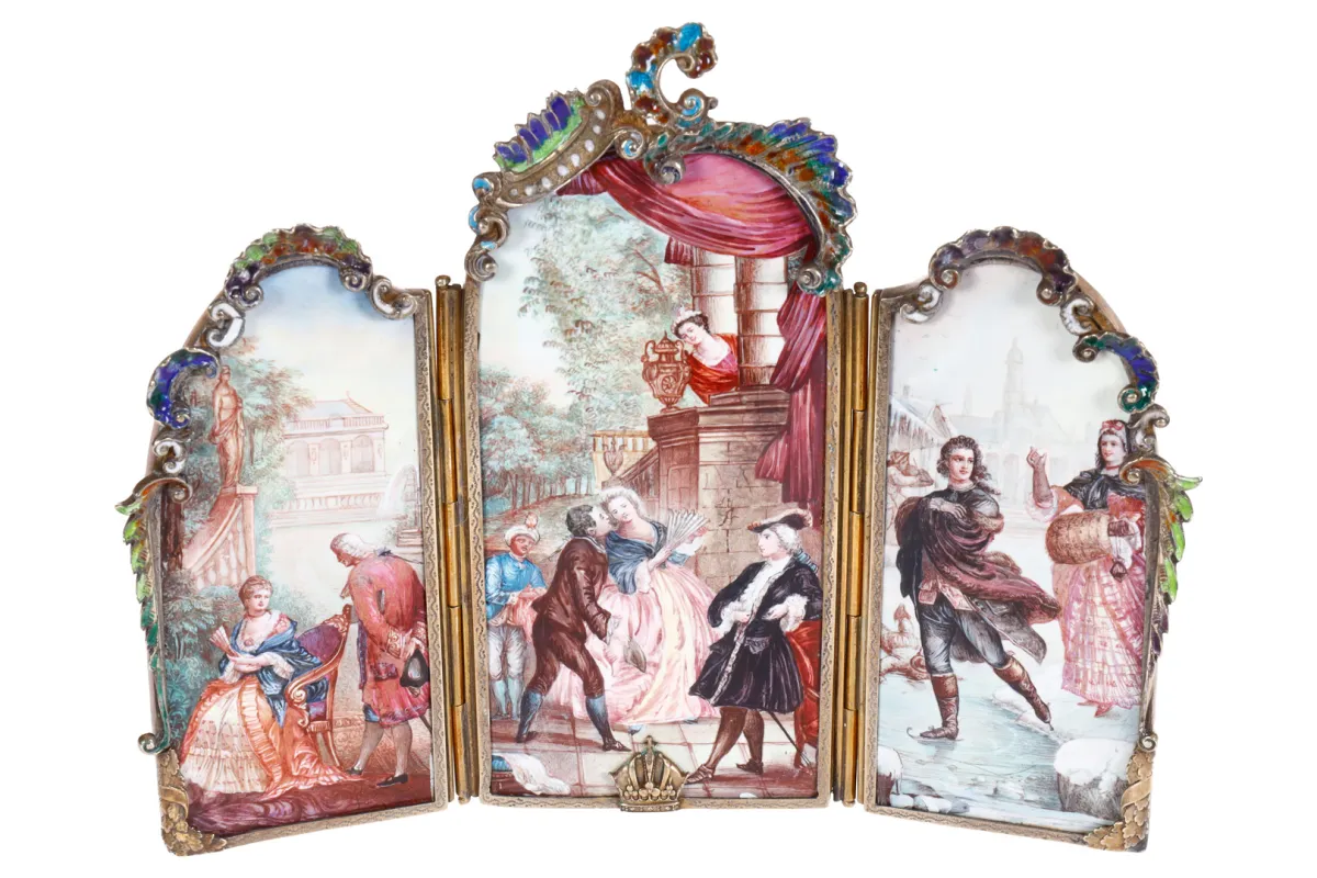 3dílný fotorámeček jako miniaturní paraván nebo emailový triptych