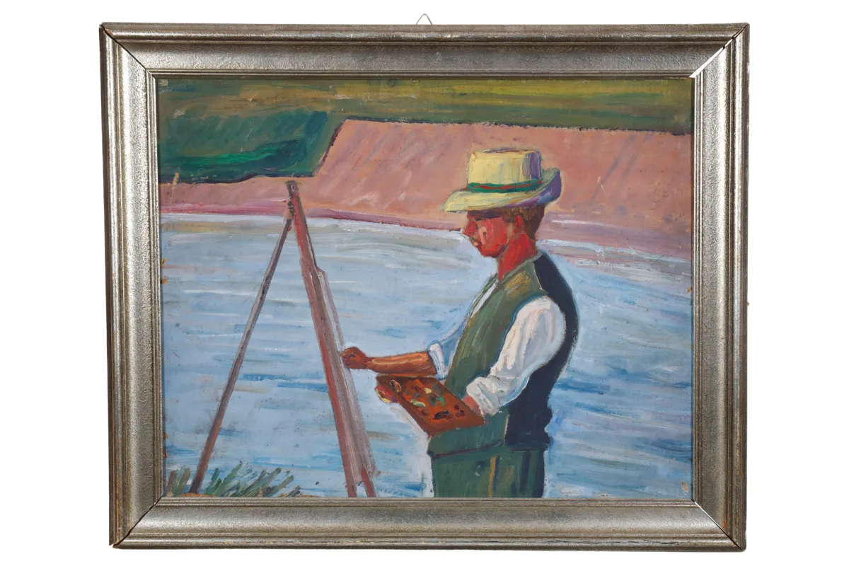 Oil painting, front and back painted on cardboard