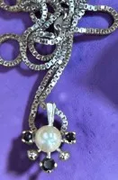 Silver chain 925 with pendant, pearl and sapphires, 925, L 44 cm, 5.8 g