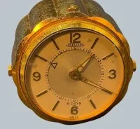 Réveil, Jaeger, laiton, mouvement 8 jours, 15 rubis, Swiss, mouvement s'arrête, non entretenu, 5 cm