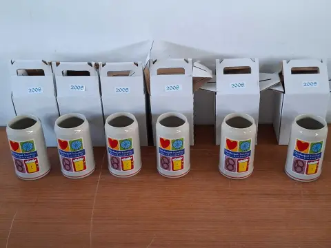 6 chopes Oktoberfest sans couvercle en étain, chopes annuelles 2008, fabricant : Rastal