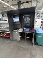 1 work table with enclosure, PC and monitor