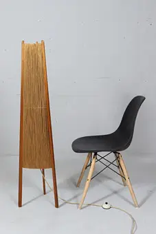 Lampa podłogowa Mid Century, sizal/teak w stylu boho, Temde, Szwajcaria, lata 60.