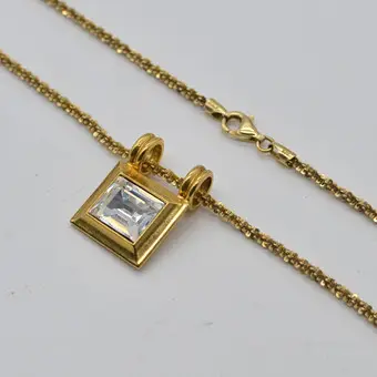 Veronese fantasy necklace with pendant by "PS", Swarovsky glass (emerald cut), sterling silver, gold-plated, Italy, 20th century.
