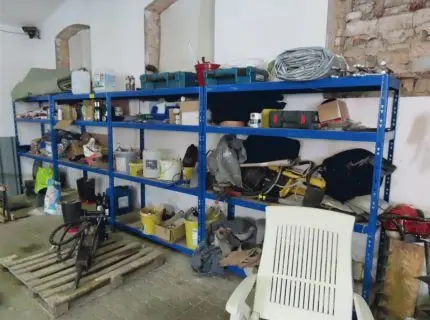 4 metal shelves, each approx. 1.80 m x 1.50 m, plug-in system, blue, without contents