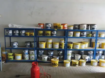 4 metal shelving units, each approx. 1.80 m x 1.50 m, plug-in system, one shelf bent, blue, without contents
