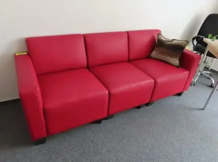 1 faux leather sofa, 3-seater, red