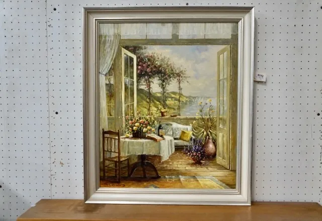 1 Ölgemälde "Blick aus dem Zimmer" sig.