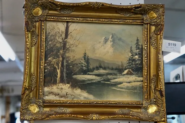 1 olieverfschilderij "Huis aan het meer" gesigneerd