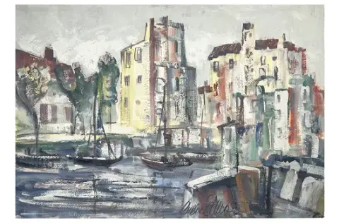 Joles Bickel-Schultheis (betegnet) - Fiskehavn foran hus