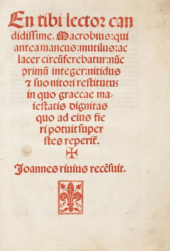 Ambrosius Theodosius Macrobius, En tibi lector candidisime, 1513