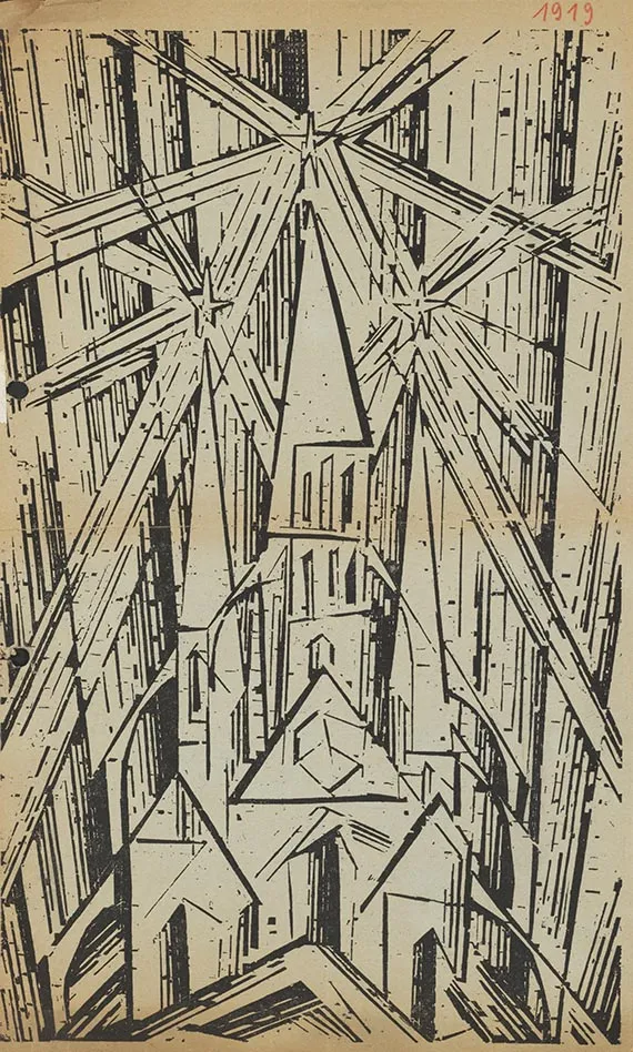 Lyonel Feininger, Program for Staatliches Bauhaus i Weimar. Med originaltresnitt Katedral av L. Feininger