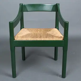 VICO MAGISTRETTI. Cassina. Stuhl / Esszimmerstuhl, Modell 'Carimate', Buche, Binsengeflecht, Italien, 1980er Jahre.