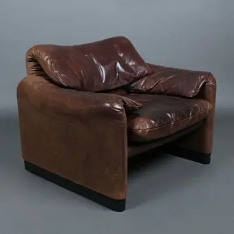 VICO MAGISTRETTI. Cassina. Sessel, Modell 'Maralunga', Stahl, Leder, Entwurf 1973, Italien.