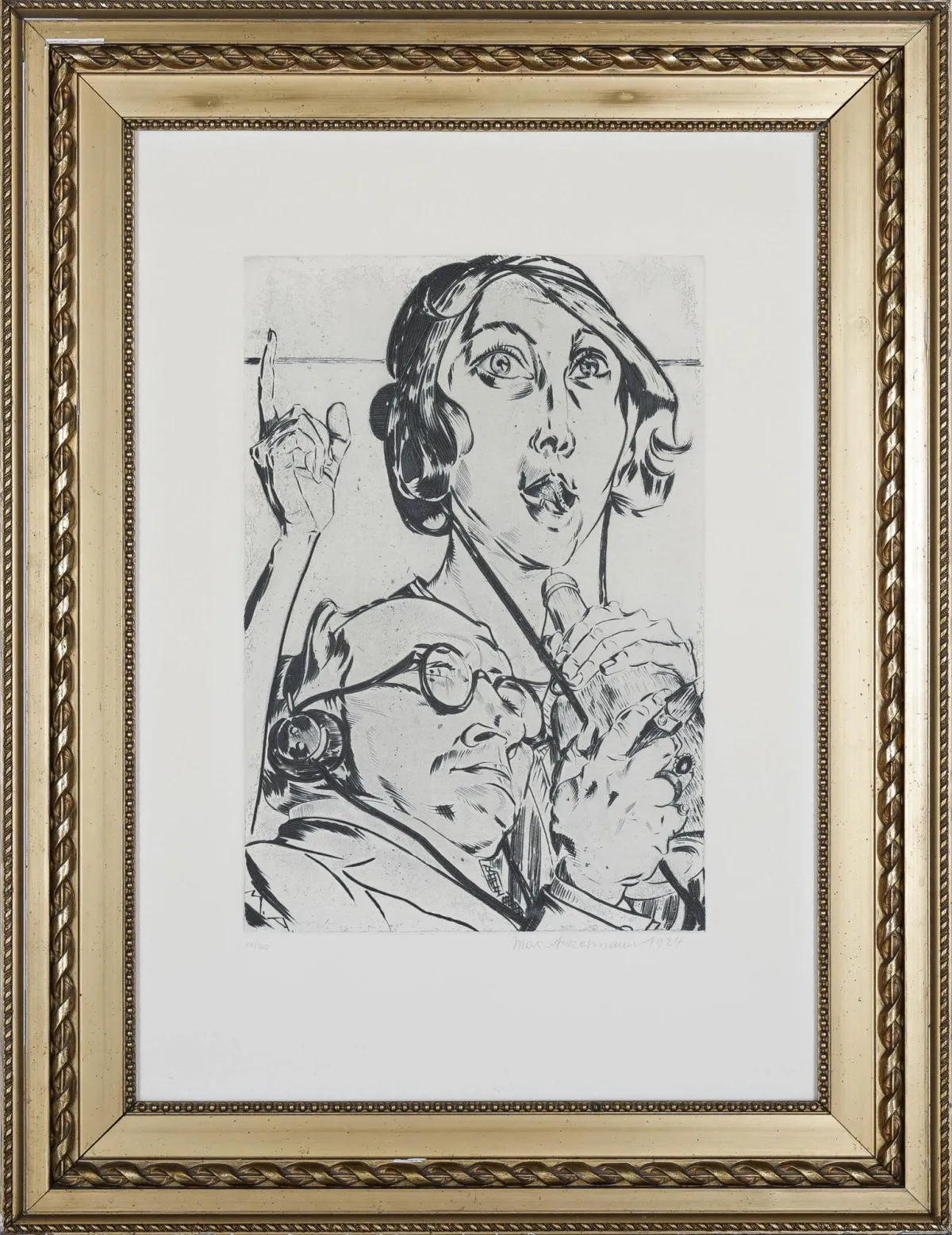 Max Ackermann, käsin signeerattu oikeassa alakulmassa, päivätty 1924, Berliini 1887 – 1975 Bad Liebenzell, ”Radio”, kylmäneulasyövytys, 10/200, 44,5 x 30 cm
