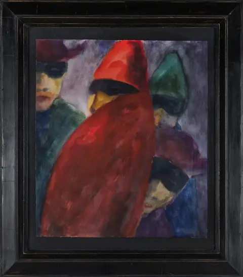 Herbert Beck, unsig., Leipzig 1920 – 2010 Tegernsee, „Karnevall“, Aquarell, 77,5 x 67,7 cm – Rechnung: Beck & Eggeling, Düsseldorf 2016,…