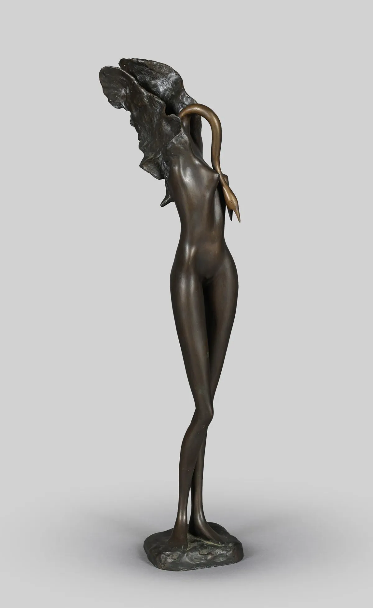 Bruno Bruni, monogrammi, Gradara 1935 – työskentelee Hampurissa, „Il vittoria di Giove – Leda mit dem Schwan“, pronssi, ruskea patina, valimon leima Venturi Arte, 53/150