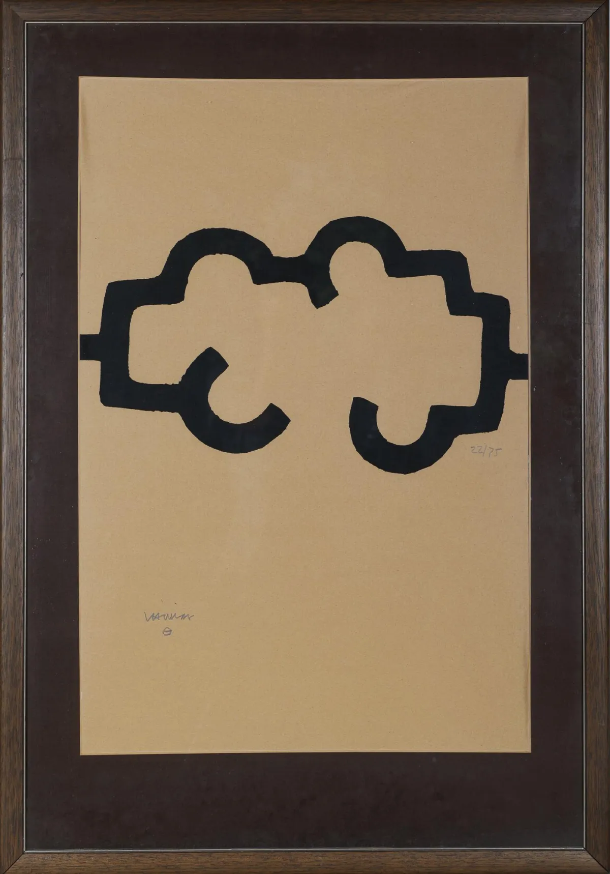 Eduardo Chillida, käsin signeerattu vasemmassa alakulmassa, San Sebastián 1924 – 2002 samassa kaupungissa, ”Lurrak”, serigrafia sävytetylle paperille, 22/75, 74,5 x 49 cm, aaltoileva…