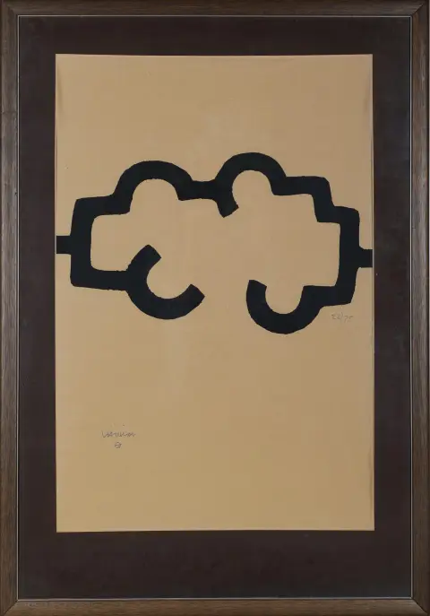 Eduardo Chillida, l.u.handsig., San Sebastian 1924 – 2002 daselbst, „Lurrak“, Serigraphie auf tonigem Papier, 22/75, 74,5 x 49 cm, wellig…