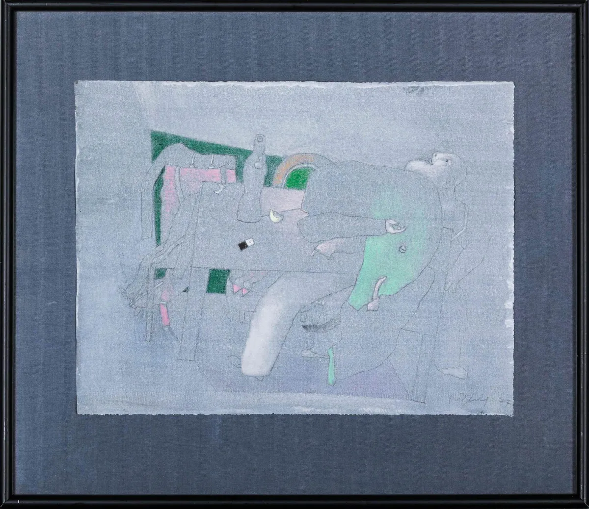 Fritz Fröhlich, sign. ja päiv. (19)77, Linz 1910 – 2001 samassa kaupungissa, »Zu Tisch«, pastelli, 24,5 x 33 cm