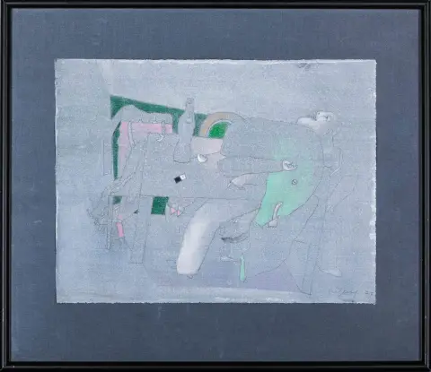 Fritz Fröhlich, r.u.sig., dat. (19)77, Linz 1910 – 2001 daselbst, „Zu Tisch“, Pastell, 24,5 x 33 cm (42082-5)