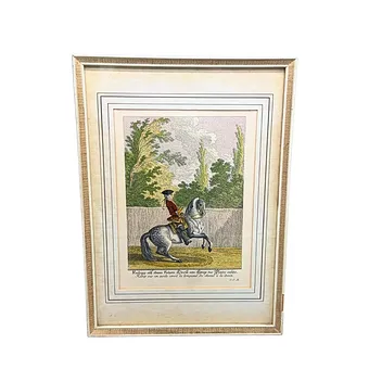 Gravură în cupru colorată "Redop sur un cercle etroit la longueur du cheval a la droite".