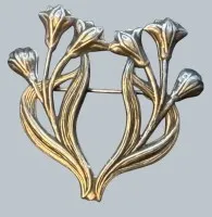 بروش فضة بأسلوب Jugendstil مع زهور التوليب، 925، حوالي 4x4 سم، 8.68 غ