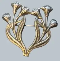 بروش فضة بأسلوب Jugendstil مع زهور التوليب، 925، حوالي 4x4 سم، 8.68 غ