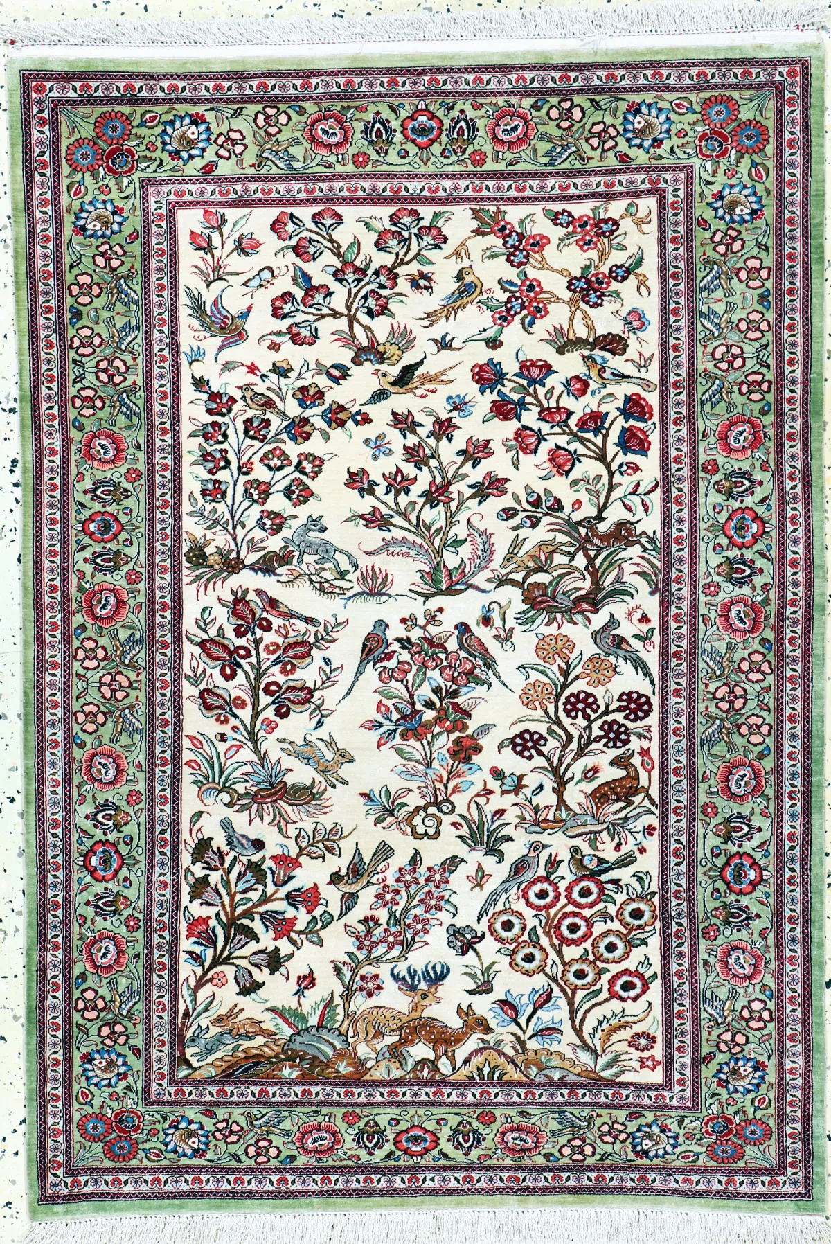 Ghom 精细丝绸,波斯,20世纪末,纯天然丝绸,约 118 x 82 厘米,EHZ:2