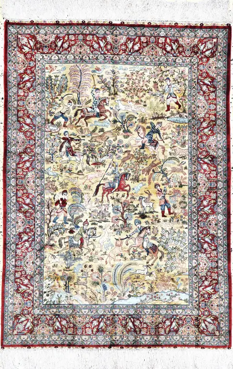 Hereke Seide fein, China, Ende 20.Jhd, reine Naturseide, ca. 155 x 108 cm, ca. 1,0 Mio