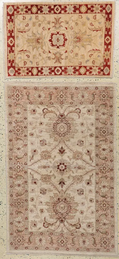 2 Lots Sigler, Pakistan, Ende 20.Jhd, Wolleauf Baumwolle, ca. 151 x 97 cm & ca. 96 x 65