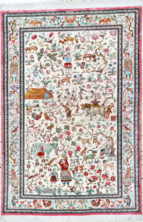 Ghom Seide fein signiert, Persien, Ende 20.Jhd, reine Naturseide, ca. 203 x 139 cm,