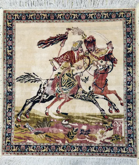 Seidenteppich, Ägypten, Ende 20.Jhd, Seide auf Baumwolle, ca. 114 x 102 cm, EHZ: