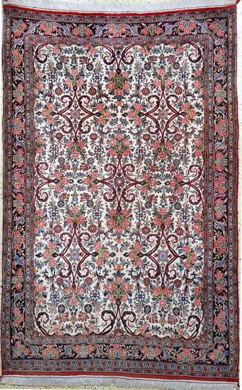Rosenbidjar corcho antiguo, Persia, mediados del siglo XX, lana de corcho sobre algodón, aprox. 214 x 130 cm