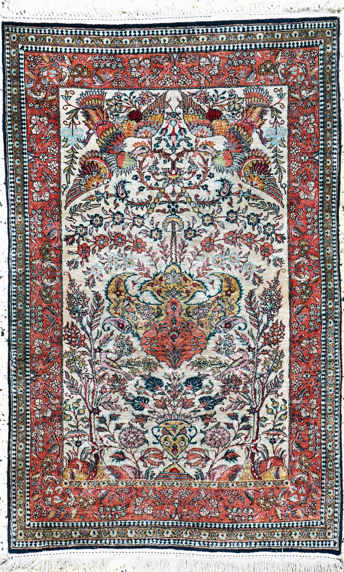 Seda de Ghom, Persia, mediados del siglo XX, seda natural pura, aprox. 130 x 85 cm,