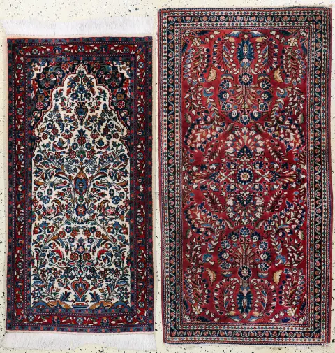 2 lotes Sarogh, Persia, mediados del siglo XX, lana sobre algodón, aprox. 150 x 75 cm, EHZ: 2