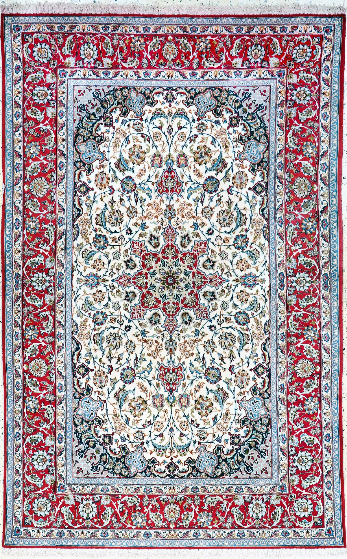 Esfahan fino, Persia, finales del siglo XX, lana de corcho sobre seda, aprox. 240 x 155 cm, EHZ: