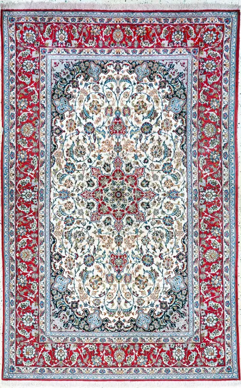 Esfahan fino, Persia, finales del siglo XX, lana de corcho sobre seda, aprox. 240 x 155 cm, EHZ: