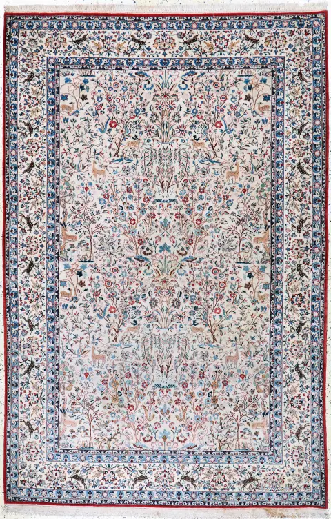 Nain "Tudeschk" fino, Persia, mediados del siglo XX, lana de corcho sobre algodón, aprox. 240 x 160 cm