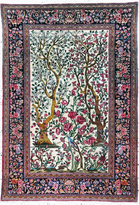 Esfahan "Ahmad" antiguo, Persia, hacia 1900, lana sobre algodón, aprox. 200 x 140 cm, densidad de nudos: 2-3