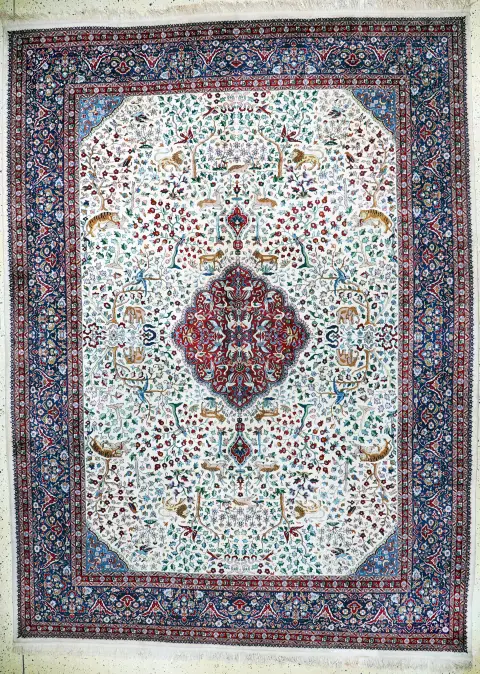Lahor fino, Pakistán, mediados del siglo XX, lana sobre algodón, aprox. 370 x 270 cm, EHZ: