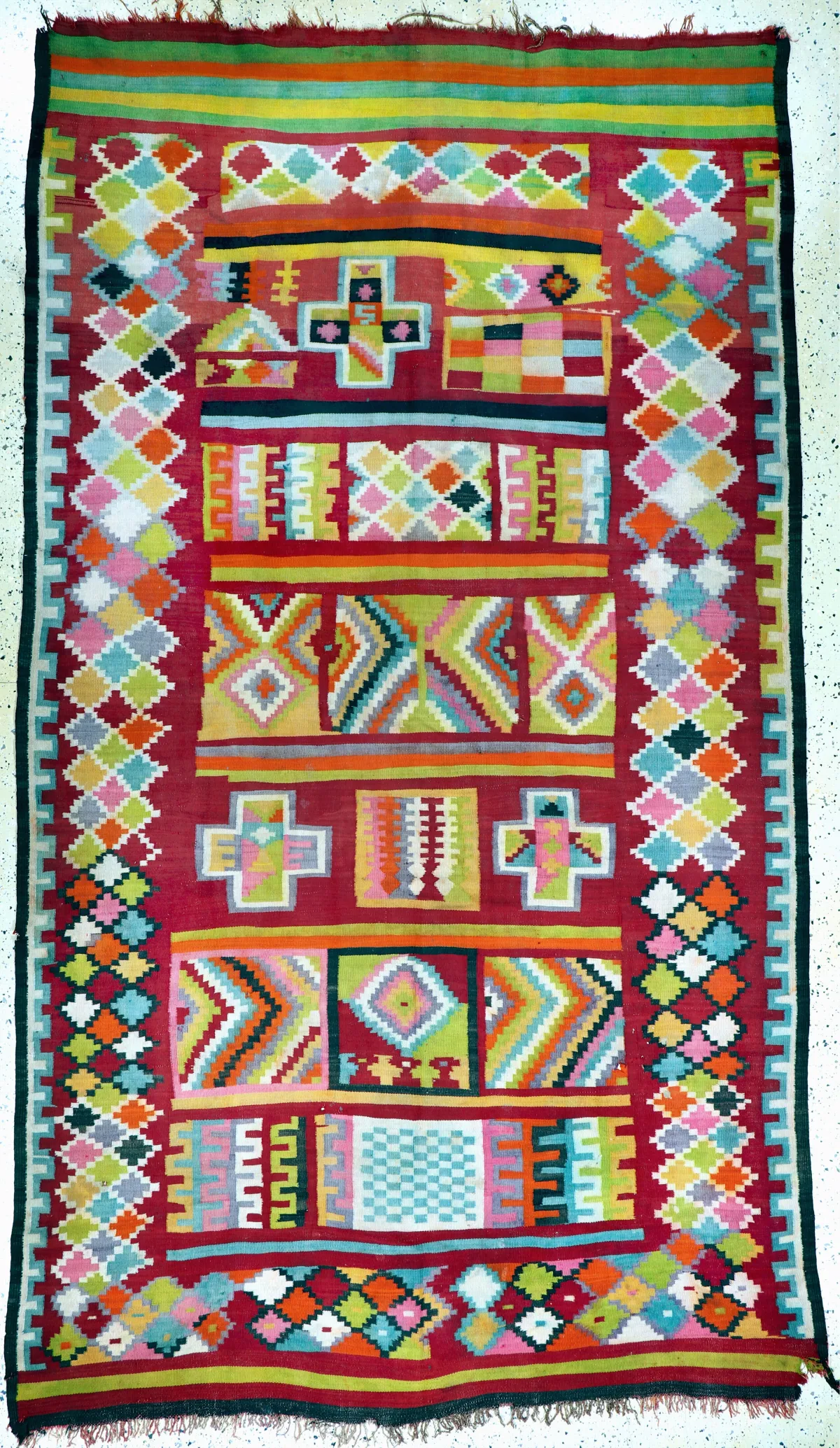 Kelim antiguo, Marruecos, principios del siglo XX, lana sobre lana, aprox. 330 x 185 cm, decolorado, EHZ:
